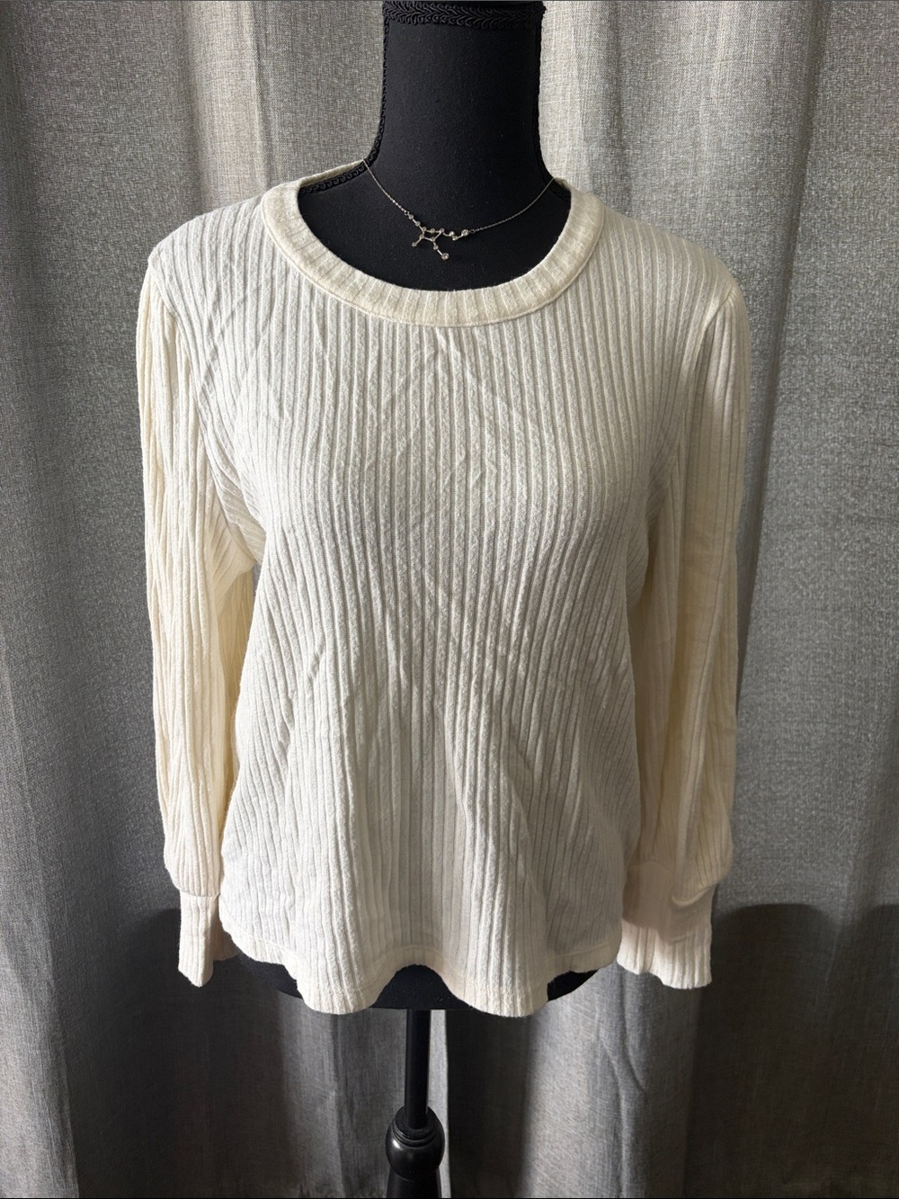 Madewell Cream Ribbed Long-Sleeve Crewneck